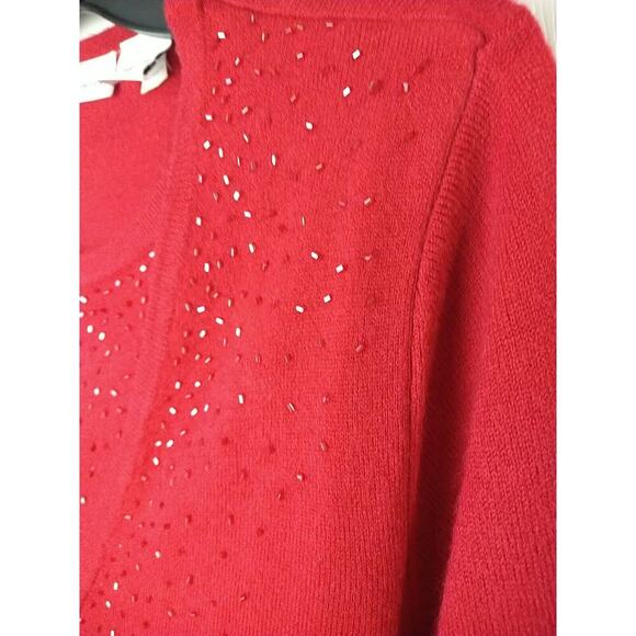 Croft And Barrow Woman M Sweater Red Beaded Pullover Cardigan Tank Front Lined - Picture 6 of 10